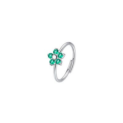 LUCA BARRA Ring With Flower And Green Zircons LUCA BARRA Ring With Flower And Green Zircons