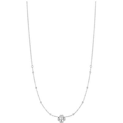 LUCA BARRA Steel Necklace With Four-Leaf Clover And White Zircon Points Of Light LUCA BARRA Steel Necklace With Four-Leaf Clover And White Zircon Points Of Light
