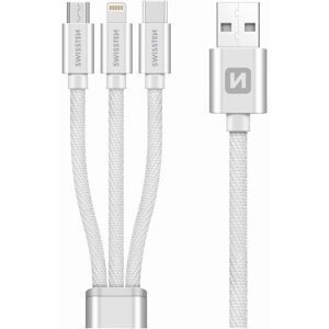 Swissten textilný dátový kábel 3 v 1 MFI 1,2 m strieborný Swissten textilný dátový kábel 3 v 1 MFI 1,2 m strieborný