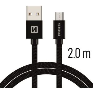 Swissten textilný dátový kábel micro USB 2 m čierny Swissten textilný dátový kábel micro USB 2 m čierny