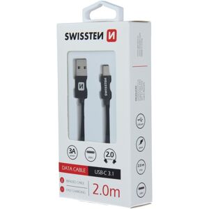 Swissten textilný dátový kábel USB-C 2 m čierny Swissten textilný dátový kábel USB-C 2 m čierny