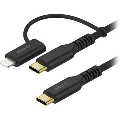 AlzaPower AluCore 2in1 USB-C to USB-C/Lightning MFi 60 W 1.2 m čierny AlzaPower AluCore 2in1 USB-C to USB-C/Lightning MFi 60 W 1.2 m čierny