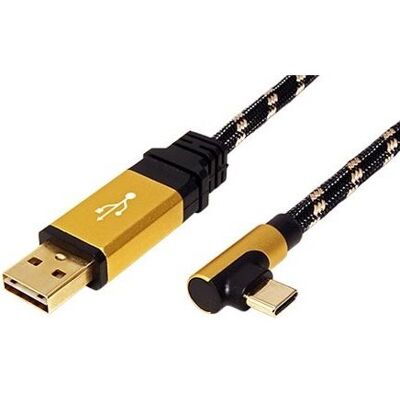 Roline GOLD USB 2.0 kábel, obojstranný USB A(M) – USB C(M) lomený (90°), 0,8 m Roline GOLD USB 2.0 kábel, obojstranný USB A(M) – USB C(M) lomený (90°), 0,8 m