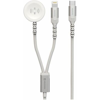 Swissten opletený magnetický kábel 2 v 1 pre Apple Watch a Lightning, USB-C 1,2 m biely Swissten opletený magnetický kábel 2 v 1 pre Apple Watch a Lightning, USB-C 1,2 m biely