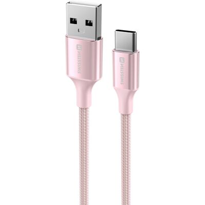 Swissten dátový kábel Textile II USB/USB-C 1,5 m ružový Swissten dátový kábel Textile II USB/USB-C 1,5 m ružový