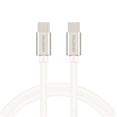 Swissten textilný dátový kábel USB-C/USB-C 2 m strieborný Swissten textilný dátový kábel USB-C/USB-C 2 m strieborný