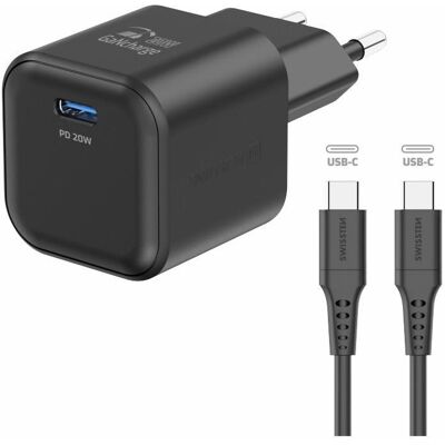 Swissten sieťový adaptér GaN 1× USB-C 20 W Power Delivery + dátový kábel USB-C/USB-C 1,2 m čierny Swissten sieťový adaptér GaN 1× USB-C 20 W Power Delivery + dátový kábel USB-C/USB-C 1,2 m čierny