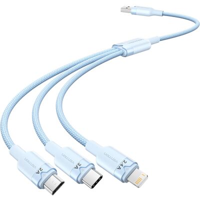 Vention USB 2.0 A Male to 3-in-1 USB-C & Lightning & Micro-B Male 3A Cable 1.5M Blue Aluminum Alloy Vention USB 2.0 A Male to 3-in-1 USB-C & Lightning & Micro-B Male 3A Cable 1.5M Blue Aluminum Alloy