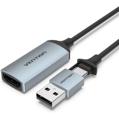 Vention HDMI Female to USB-C/USB-A Male Video Capture Card 0.1M Gray Vention HDMI Female to USB-C/USB-A Male Video Capture Card 0.1M Gray