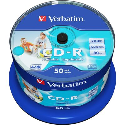 Verbatim CD-R AZO 700 MB, 52 ×, printable, spindle 50 ks Verbatim CD-R AZO 700 MB, 52 ×, printable, spindle 50 ks