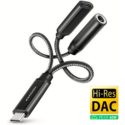 AXAGON ADA-HCPD, Hi-Res DAC audio adaptér, 384 kHz/32 bit stereo, USB-C to 3,5 mm jack & PD 60 W/3 A AXAGON ADA-HCPD, Hi-Res DAC audio adaptér, 384 kHz/32 bit stereo, USB-C to 3,5 mm jack & PD 60 W/3 A