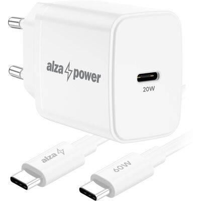 AlzaPower Compact SET A520 (20W + USB-C/C 60W Cable) biela AlzaPower Compact SET A520 (20W + USB-C/C 60W Cable) biela