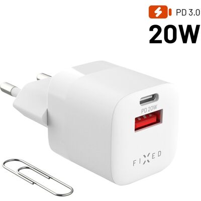 FIXED PD Rapid Charge Mini s USB-C a USB výstupom podpora PD a QC 3.0 20 W biela FIXED PD Rapid Charge Mini s USB-C a USB výstupom podpora PD a QC 3.0 20 W biela