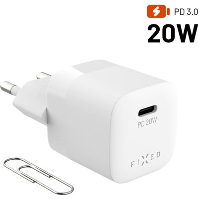 FIXED Mini s USB-C výstupom a podporou PD 20 W biela FIXED Mini s USB-C výstupom a podporou PD 20 W biela