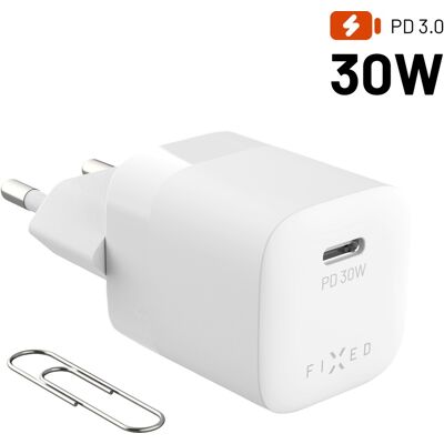 FIXED Mini GaN s USB-C výstupom a podporou PD 30 W biela FIXED Mini GaN s USB-C výstupom a podporou PD 30 W biela