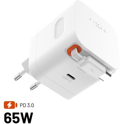 FIXED GaN s 2× USB-C a samonavíjacím káblom podpora PD 3.0 65 W biela FIXED GaN s 2× USB-C a samonavíjacím káblom podpora PD 3.0 65 W biela