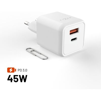 FIXED Mini GaN s USB-C/USB výstupom a podporou PD 45 W biela FIXED Mini GaN s USB-C/USB výstupom a podporou PD 45 W biela