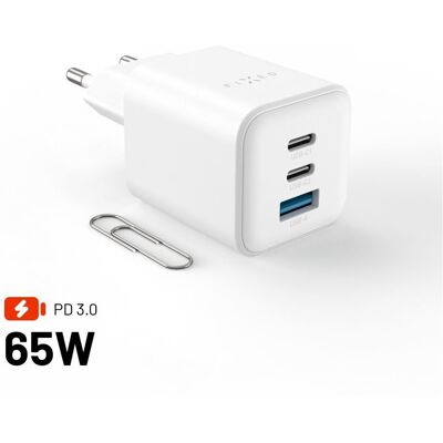 FIXED Mini Gan s 2× USB-C a USB výstupom a podporou PD 65 W biela FIXED Mini Gan s 2× USB-C a USB výstupom a podporou PD 65 W biela