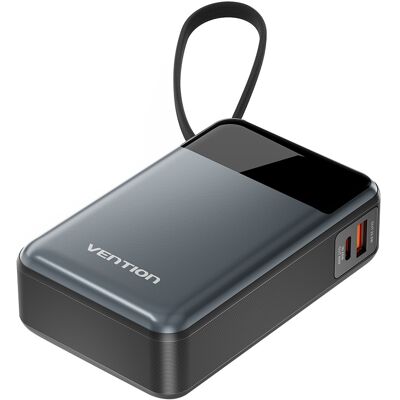 Vention 20000 mAh Power Bank (USB-C + USB-C/USB-A) with Built-in USB-C Cable 65 W Black LED Display Vention 20000 mAh Power Bank (USB-C + USB-C/USB-A) with Built-in USB-C Cable 65 W Black LED Display