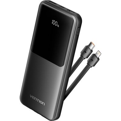 Vention 10 000 mAh Power Bank with Integrated USB-C and Lightning Cables 22.5 W Black LED Display Ty Vention 10 000 mAh Power Bank with Integrated USB-C and Lightning Cables 22.5 W Black LED Display Ty