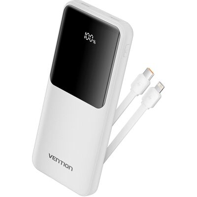 Vention 10 000 mAh Power Bank with Integrated USB-C and Lightning Cables 22.5 W White LED Display Ty Vention 10 000 mAh Power Bank with Integrated USB-C and Lightning Cables 22.5 W White LED Display Ty