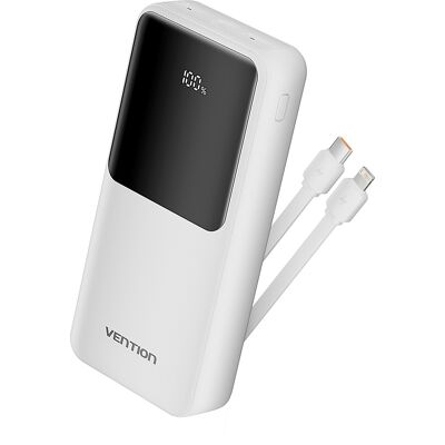 Vention 20 000 mAh Power Bank with Integrated USB-C and Lightning Cables 22.5 W White LED Display Ty Vention 20 000 mAh Power Bank with Integrated USB-C and Lightning Cables 22.5 W White LED Display Ty