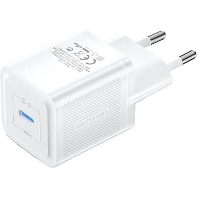 Vention 1-Port USB-C GaN Charger (20 W) EU-Plug White Vention 1-Port USB-C GaN Charger (20 W) EU-Plug White