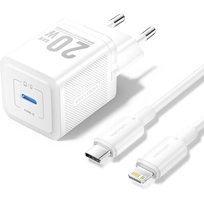 Vention 1-Port USB-C GaN Charger (20 W) with USB-C to Lightning Cable (1M) EU-Plug White Vention 1-Port USB-C GaN Charger (20 W) with USB-C to Lightning Cable (1M) EU-Plug White