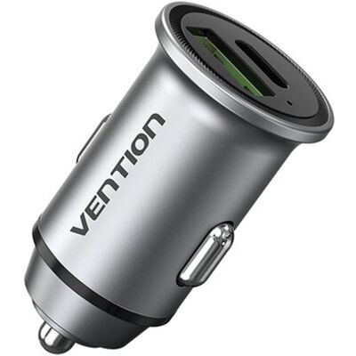 Vention Two-Port USB A+C (18W/20W) Car Charger Gray Mini Style Aluminium Alloy Type Vention Two-Port USB A+C (18W/20W) Car Charger Gray Mini Style Aluminium Alloy Type