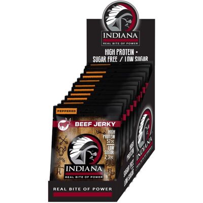 INDIANA Jerky hovädzie Peppered 15× 25 g display INDIANA Jerky hovädzie Peppered 15× 25 g display