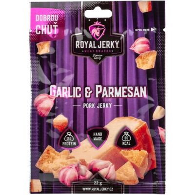ROYAL JERKY Bravčové sušené mäso Garlic & Parmesan 22 g ROYAL JERKY Bravčové sušené mäso Garlic & Parmesan 22 g