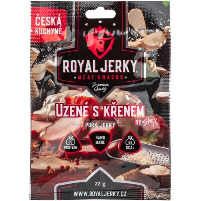 ROYAL JERKY Bravčové sušené mäso Údené S Chrenom 22 g ROYAL JERKY Bravčové sušené mäso Údené S Chrenom 22 g