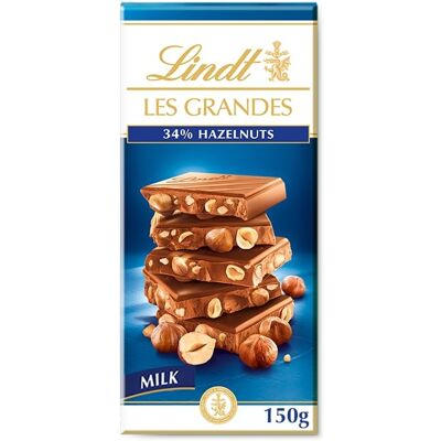 LINDT Les Grandes Mliečna čokoláda s celými lieskovými jadrami 150 g LINDT Les Grandes Mliečna čokoláda s celými lieskovými jadrami 150 g