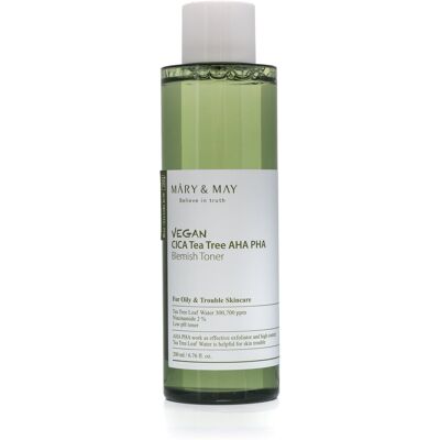 MARY & MAY Vegan Cica Teatree AHA PHA Blemish Toner 200 ml MARY & MAY Vegan Cica Teatree AHA PHA Blemish Toner 200 ml