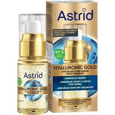 ASTRID Hyaluron Gold – Vyplňujúce očné sérum s niacínamidom a zlatými vločkami, 15 ml ASTRID Hyaluron Gold – Vyplňujúce očné sérum s niacínamidom a zlatými vločkami, 15 ml