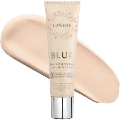 LUMENE Blur 16h Longwear Foundation SPF15 Shade 0 Light Ivory/Valon hehkua LUMENE Blur 16h Longwear Foundation SPF15 Shade 0 Light Ivory/Valon hehkua
