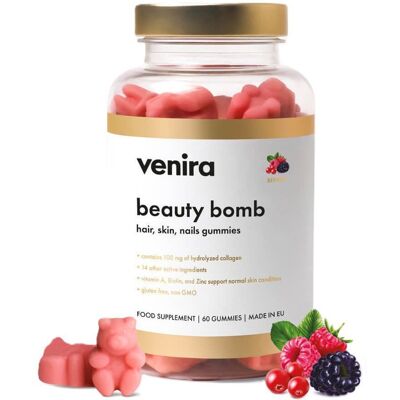 VENIRA Beauty bomb hair, skin, nails gummies, berries 60 ks VENIRA Beauty bomb hair, skin, nails gummies, berries 60 ks