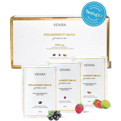 VENIRA PREMIUM Kolagénový drink, mix príchutí jahoda-limetka, čierne ríbezle, malina 30× 10,8 g VENIRA PREMIUM Kolagénový drink, mix príchutí jahoda-limetka, čierne ríbezle, malina 30× 10,8 g