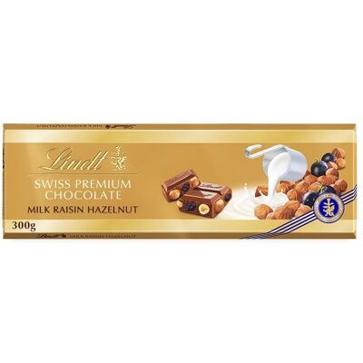 LINDT Gold Tablet Švajčiarska Mliečna Čokoláda S Hrozienkami A Orieškami 300 g LINDT Gold Tablet Švajčiarska Mliečna Čokoláda S Hrozienkami A Orieškami 300 g