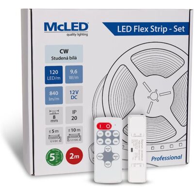 McLED Set LED pásik 2 m s ovládačom, CW, 9,6 W/m McLED Set LED pásik 2 m s ovládačom, CW, 9,6 W/m