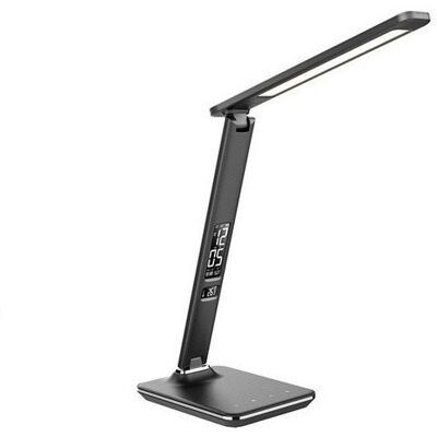 Solight LED stolná lampička s displejom, 9 W, voľba teploty svetla, koža, čierna Solight LED stolná lampička s displejom, 9 W, voľba teploty svetla, koža, čierna