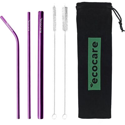 ECOCARE Ekologické kovové slamky sada, fialové ECOCARE Ekologické kovové slamky sada, fialové