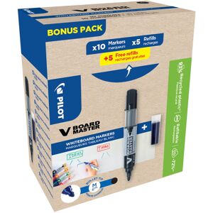 PILOT V-Board Master na biele tabule Greenpack, čierny – 10 ks + 10× náplň čierna PILOT V-Board Master na biele tabule Greenpack, čierny – 10 ks + 10× náplň čierna