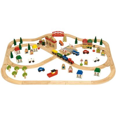 Bigjigs Toys Bigjigs Drevené vláčikodráhy - Mesto a dedina 101 dielov Bigjigs Toys Bigjigs Drevené vláčikodráhy - Mesto a dedina 101 dielov