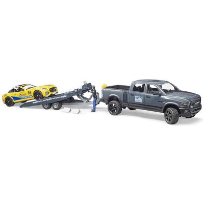 Bruder 2504 Terénne auto RAM s pretekárskym vozidlom a figúrkou Bruder 2504 Terénne auto RAM s pretekárskym vozidlom a figúrkou