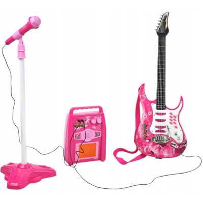 Kruzzel 22407 Detská rocková elektrická gitara na batérie, zosilňovač a mikrofón, ružová Kruzzel 22407 Detská rocková elektrická gitara na batérie, zosilňovač a mikrofón, ružová