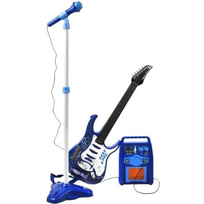 Kruzzel 22409 Detská rocková elektrická gitara na batérie, zosilňovač a mikrofón, modrá Kruzzel 22409 Detská rocková elektrická gitara na batérie, zosilňovač a mikrofón, modrá