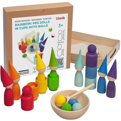 ULANIK Rainbow: Peg Dolls v šálkach s klobúkmi a loptičkami ULANIK Rainbow: Peg Dolls v šálkach s klobúkmi a loptičkami
