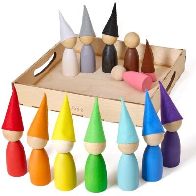 Ulanik Montessori drevená hračka „Peg Dolls with Hats?“ Ulanik Montessori drevená hračka „Peg Dolls with Hats?“