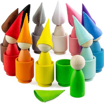 Ulanik Montessori drevená hračka „Peg Dolls with Hats in Cups“ Ulanik Montessori drevená hračka „Peg Dolls with Hats in Cups“